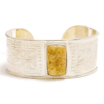 Fossilized Coral Cabochon Gems 925 Silver Handmade Engraved Open Cuff Bracelet - £35.09 GBP