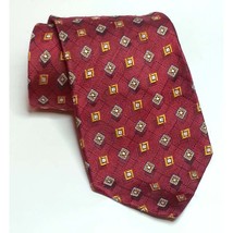 Jos A Bank Men Dress Silk Tie 4&quot; wide 64&quot; long Red Yellow Print Made in ITALY - £23.13 GBP