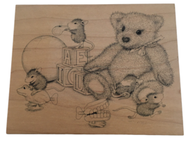 Stampa Rosa House Mouse Rubber Stamp Ready Set Go Friends Toys Teddy Bear Frog - £59.94 GBP