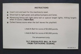Sky Kings Vintage Pinball Game Original Instruction Card Add A Ball NOS 1974 - £13.35 GBP