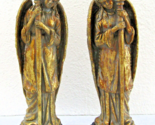 Vintage Pair Heavy Stone Gold Guardian Angel Candle Holders 13.5&quot; H Blac... - $197.01