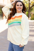 white Rainbow Raglan Sleeve Crew Neck Plus Size Sweatshirt - $33.76