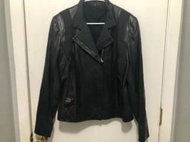 ELIE TAHARI Leather Moto Motorcycle Full Zip Black Jacket Super Soft Med... - $49.49
