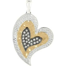 Roman Wearable Art Silver &amp; Gold Tone  Rhinestone Heart Pendant - £7.81 GBP