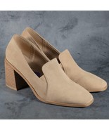 JOIE Square Toe Pumps Loafer Suede Slip On Leather Chunky Color Tan Size... - $743.08 MXN