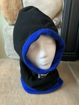 Small Fleece Hood Balaclava Black with Blue Trim 19” Long Neck Excellent - $305.90 MXN