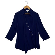 Soft Surroundings Top L Womens Asymmetric Wrap Long Tab Sleeve Button Up Blue - $24.74