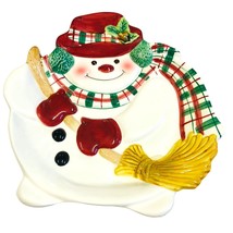 Fitz &amp; Floyd Plaid Scarf Christmas Snowman Canape &amp; Holiday Treats Plate 9 in L - £17.52 GBP