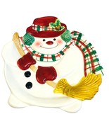 Fitz &amp; Floyd Plaid Scarf Christmas Snowman Canape &amp; Holiday Treats Plate... - £17.48 GBP