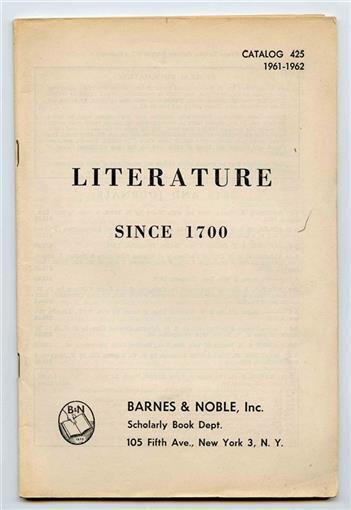 Primary image for Barnes & Noble Catalog 425 Literature Since 1700 Scholarly Book Dept 1961-1962