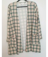 Lularoe LLR Green Blue Tan Plaid Check Open Front Caroline Cardigan Wome... - $27.15 CAD