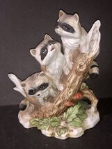 HOMCO Three Raccoons Figurine On Stump Porcelain Bisque 6" Tall #1433 Vi... - $20.00