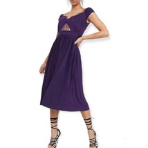 New ASOS Purple Lace &amp; Pleat Midi Dress Size 6 - £33.57 GBP