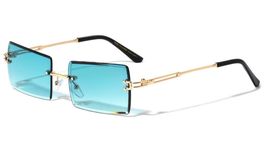 Slim Sleek Rimless Rectangle Buffs Metal Luxury Sunglasses (Gold &amp; Black Frame - - £9.36 GBP+