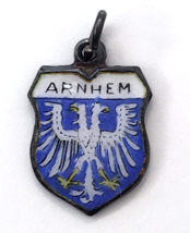 Arnhem Shield Vintage Charm 835 Silver and Enamel Holland Blue White Yellow - $22.00
