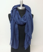Men Women Large Long Scarf Solid with frayed edge Soft Silky Shawl Wrap Blue - £5.82 GBP