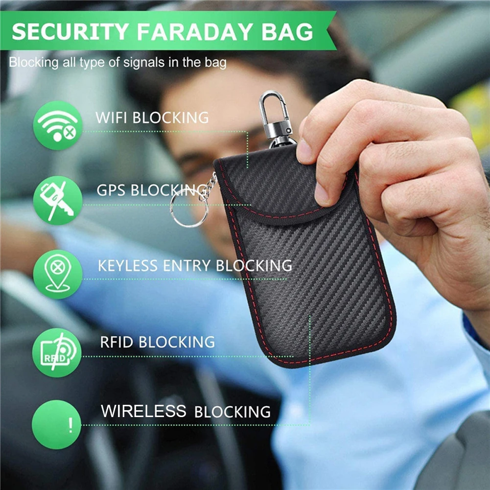 2Pcs Anti-Theft Faraday Pouch Carbon Fiber Keyless RFID Blocking Bag - £12.63 GBP