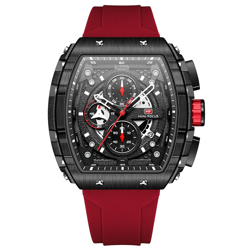 Chronograph Quartz Watch for Men Tonneau Dial Military Sport Wristwatch ... - $48.83