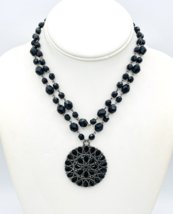 Vintage Robert Rose Layered Black Beaded Medallion Choker Collar Necklace - €15,45 EUR