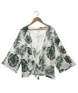 Cato Kimono Cardigan Womens 18 Green Palm Leaf Lace Back Tie Boho Tropic... - $24.74