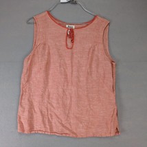 Bass Orange Linen Cotton Tank Top Women&#39;s M Keyhole Tie Neck Pleated Sho... - $20.00