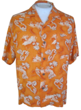 OCEAN CURRENT Men Hawaiian ALOHA shirt pit to pit 25 rayon orange tropical luau - £11.68 GBP