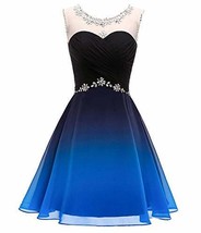 Kivary Sheer Bateau Beaded Short Ombre Chiffon Prom Homecoming Dresses Black Blu - £75.96 GBP