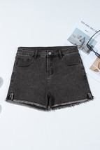 Carbon Grey Raw Hem High Waist Denim Shorts - $300.20 MXN