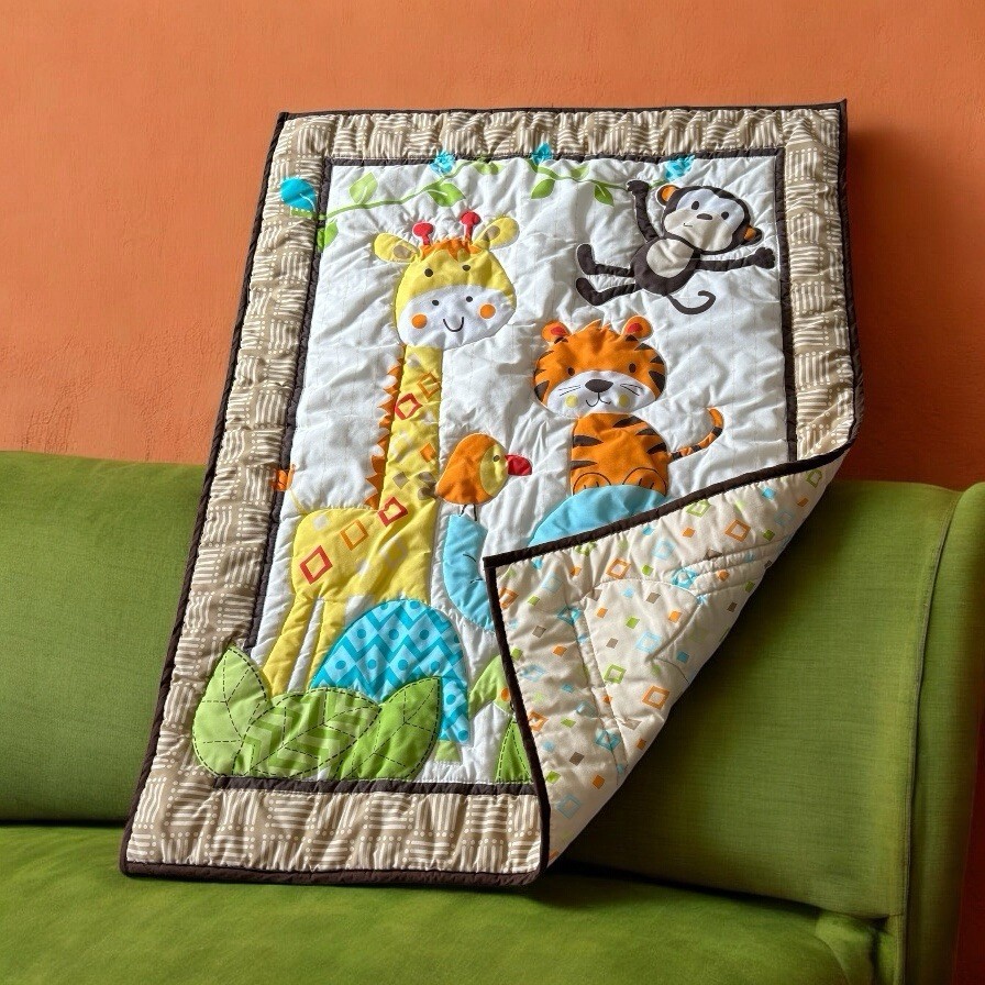 Garanimals Baby Nursery Quilt Comforter Jungle Safari Animal Giraffe Ele... - $25.00