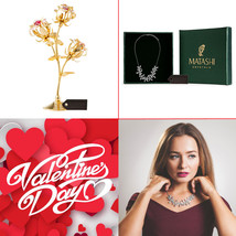 Matashi 24K Gold Plated Rose Flower Tabletop Ornament &amp; Rhodium Plated Necklace - £71.09 GBP
