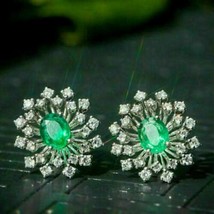 3 Ct Oval Cut Simulated Emerald Diamond  Stud Earring&#39;s 925 Silver Gold Plated - £87.04 GBP