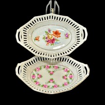 Vintage Schumann Bavaria Reticulated Porcelain Oval Bowls 2 Florals Gilt... - £9.83 GBP