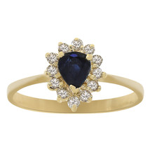 0.55 Carat Pear Cut Sapphire &amp; 0.15 Carat Diamond Vintage Ring 14K Yellow Gold - £268.22 GBP