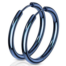 Electric Blue Hoop Earrings Hypoallergenic Stainless Steel 1-inch/25mm Huggies - £10.34 GBP