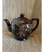 VTG Teapot Redware Japan 20oz Brown/Gold Hand Painted Moriage Floral Des... - $24.14