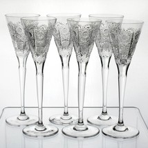 RTG Bohemia Crystal Queens Lace Cut Cordial Glasses Set, Vintage Blown 6 1/2&quot; - £155.87 GBP