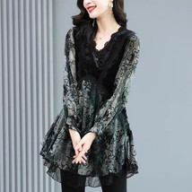 Chiffon shirt women&#39;s spring and summer new fashion high-end temperament velvet  - £65.32 GBP