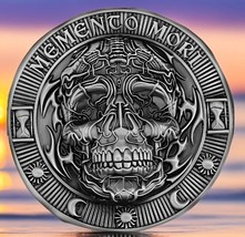 Memento Mori Stoic Philosophy Silver Pirate Skull Coin, Remember You Mus... - $16.95