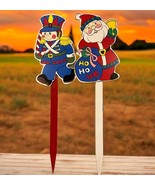 Christmas Yard Decorations Wooden Stakes Vintage Santa And Nutcracker So... - $18.61