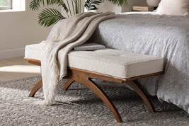 Sugar Japandi Cream Boucle Fabric and Walnut Brown Bench - $4,110.03 MXN