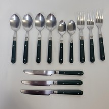 12 Piece Viners Forrest Hunter Green Plastic Handle Flatware Vintage Fork Spoon - £15.06 GBP