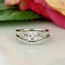Wedding Ring Set 2.65Ct Princess Cut Simulated Diamond 14k White Gold Size 9.5 - £234.87 GBP