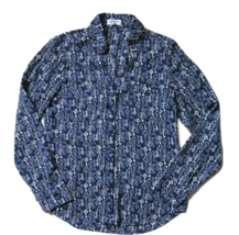 Express Portofino in Navy Blue Keys Roll Sleeve Sheer Crepe Button Down Shirt S - £14.81 GBP