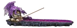 Purple Dragon Perching On Skull Graveyard Faux Crystals Geode Incense Burner - £17.57 GBP