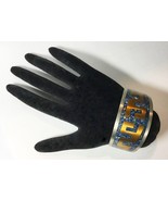 Vintage Taxco, Mexico Crushed Lapis, Copper &amp; Alpaca Aztec Design Cuff B... - $54.95