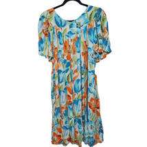 Go Softly Medium Patio Muumuu House Dress 100% Crinkled Rayon V Neck Floral - $34.99