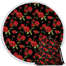 Black Background Classic Red Roses Round Beach Towel - $14.90+