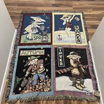Vintage Mary Engelbreit Four Seasons Tapestry Throw Blanket Cotton USA 1... - £45.45 GBP