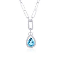 Pearshaped 7X9 Blue Topaz &amp; White Topaz Paperclip Necklace - £141.26 GBP