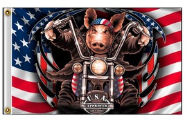 Deluxe Biker Flag Great American Hog #367 Flags 3 X 5 - 3x5 Pig Bike New Banner - £7.55 GBP